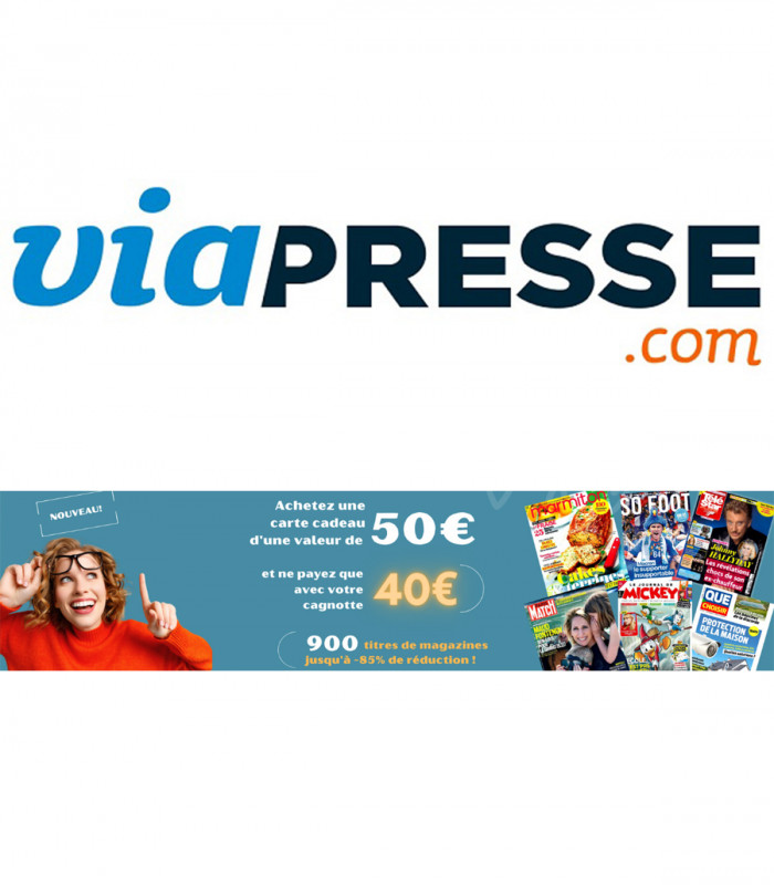 E-Carte Cadeau Valeur 50 € VIAPRESSE MAGAZINE jusqu'au 31/12/2027