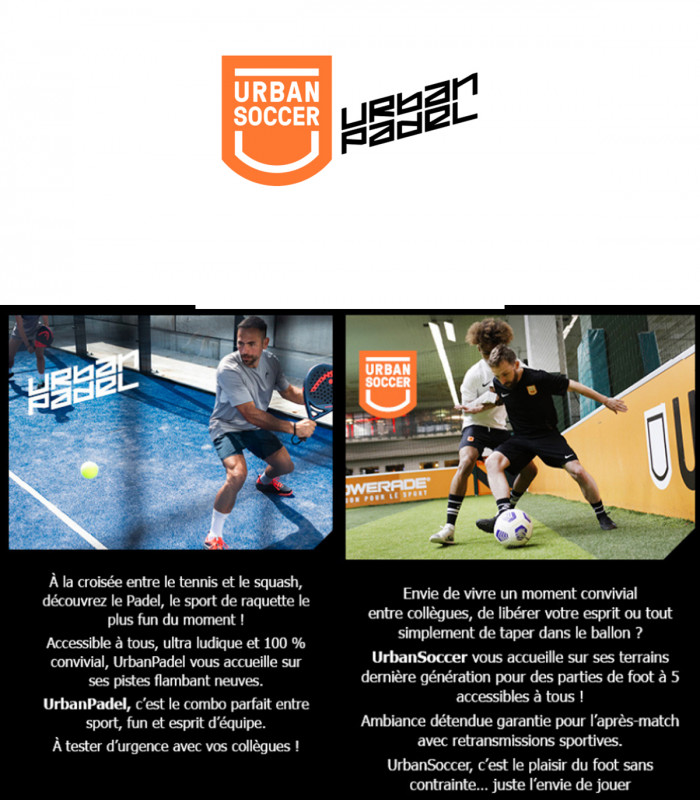 E-ticket valeur 4 € valable sur les activités URBAN SOCCER URBAN PADEL