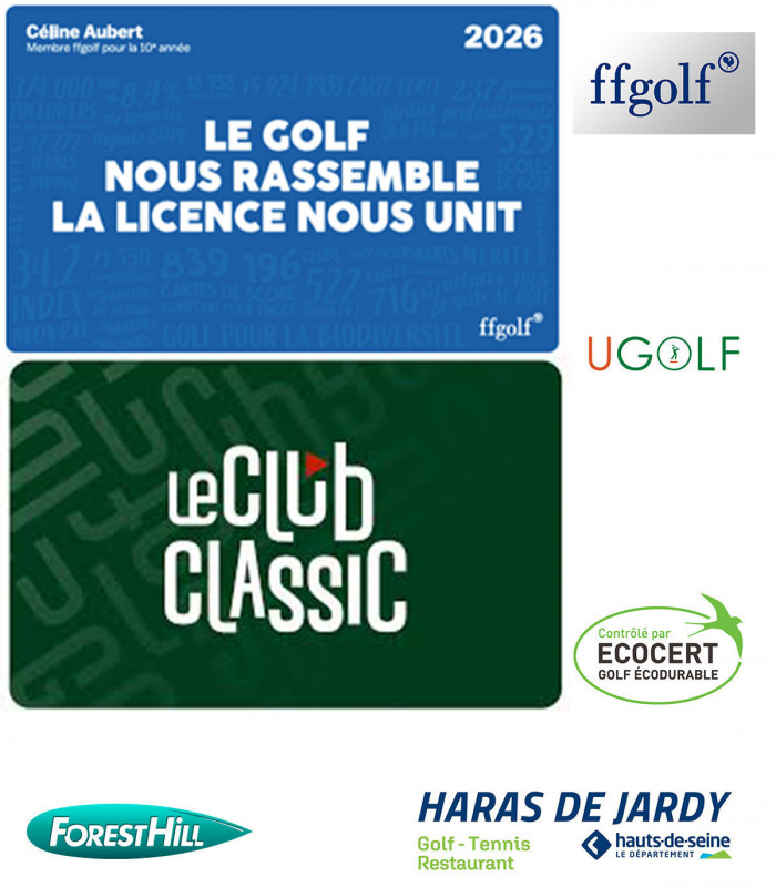 PACK Licence FFGOLF 2026 + CARTE CLASSIC LECLUB + 1 GREEN FEE 7/7